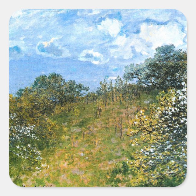 Claude Monets Kunstwerk, Frühling, Quadratischer Aufkleber (Vorderseite)