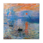 Claude Monets Sonnenaufgang Fliese<br><div class="desc">Claude Monets "Sonnenaufgang" ist ein berühmtes Gemälde, das 1872 entworfen wurde. Es zeigt den Sonnenaufgang über dem Hafen von Le Havre, einer Stadt in Frankreich, in der Monet geboren war. Das Gemälde ist bekannt für seine hellen Farben und seine Haselatmosphäre, die die Schönheit und Ruhe eines neuen Tages erfassen. "Sunrise"...</div>