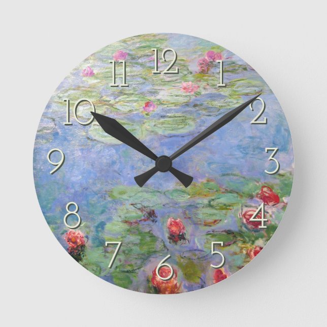 Claude Monet's Water Lilies Runde Wanduhr (Vorderseite)
