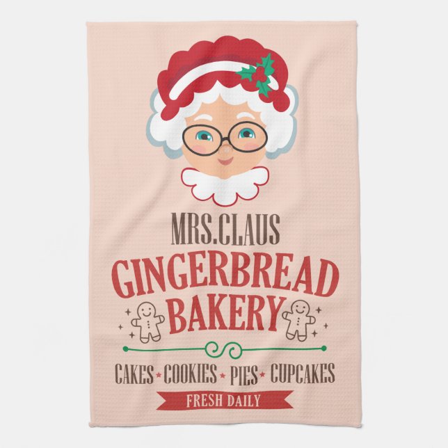 Claus Gingerbread Bakery Weihnachten Geschirrtuch (Vertikal)