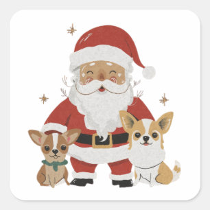 Claus santa und chihuahua quadratischer aufkleber