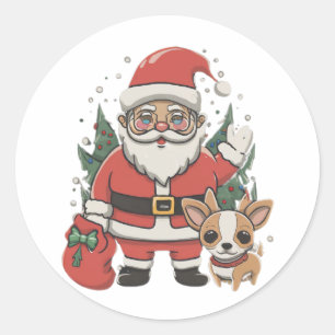 Claus santa und chihuahua runder aufkleber
