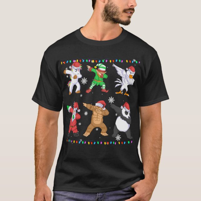 Claus und Elf und Freunde, die Weihnachten ausprob T-Shirt (Vorderseite)