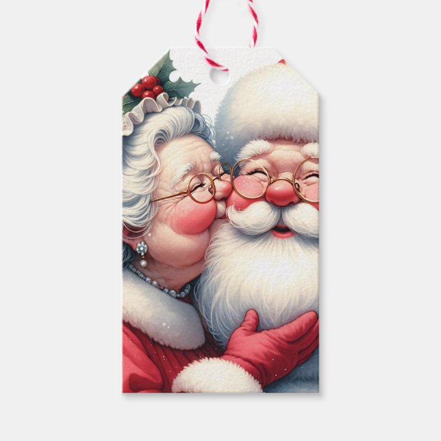 Clause Kissing Santa Niedlich Weihnachten Geschenkanhänger (Vorderseite)
