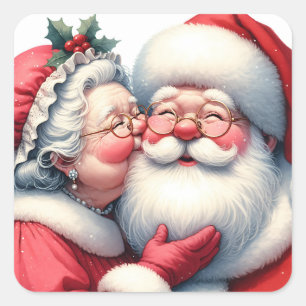 Clause Kissing Santa Niedlich Weihnachten Quadratischer Aufkleber