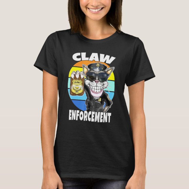 Claw Enforcement Cat Wearing Sonnenbrille Sommer T-Shirt (Vorderseite)