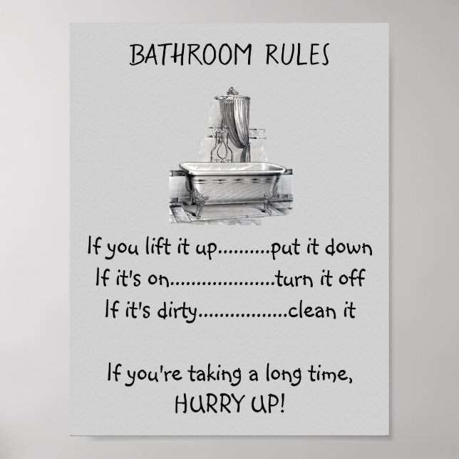 Claw Foot Bath Tub Badevorschriften Poster (Vorne)