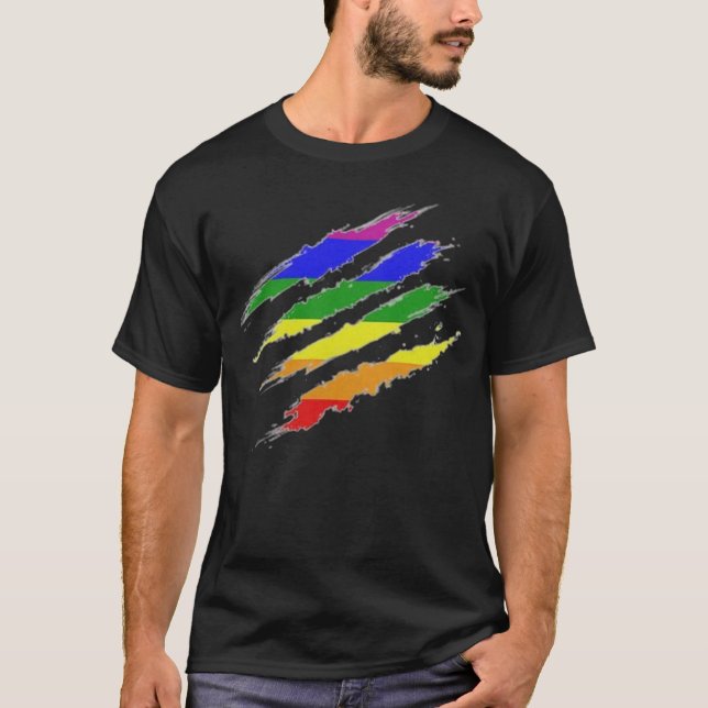 Claw Marks Rainbow-Flagge T-Shirt (Vorderseite)