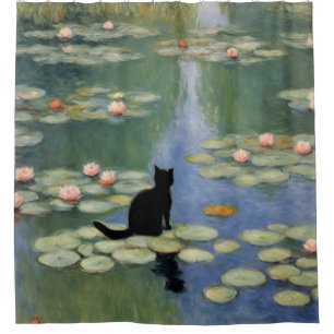 Claw Monet Water Lilies Cat Pond Duschvorhang