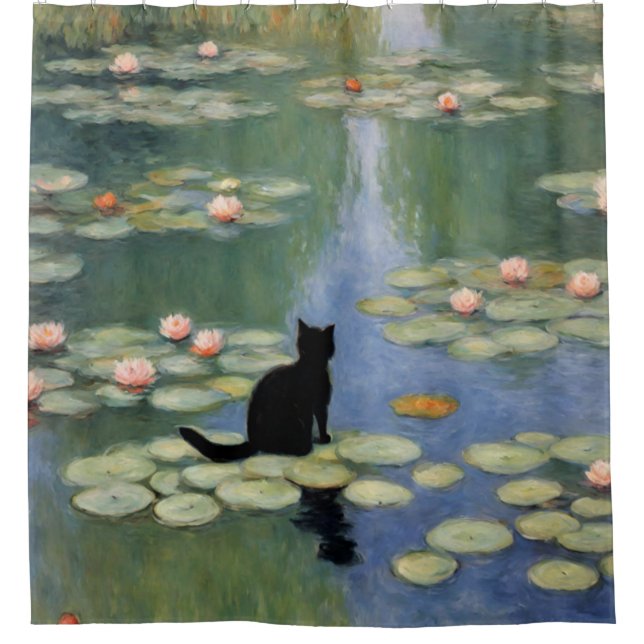 Claw Monet Water Lilies Cat Pond Duschvorhang (Vorderseite)