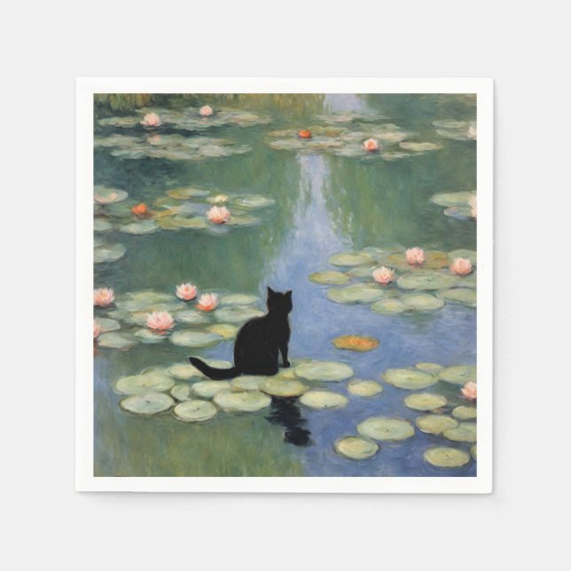 Claw Monet Water Lilies Cat Pond Serviette (Vorderseite)