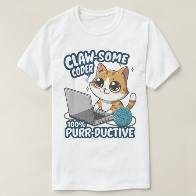 Claw-some Coder Anime Cat T - Shirt - Funny Progra (Design vorne)