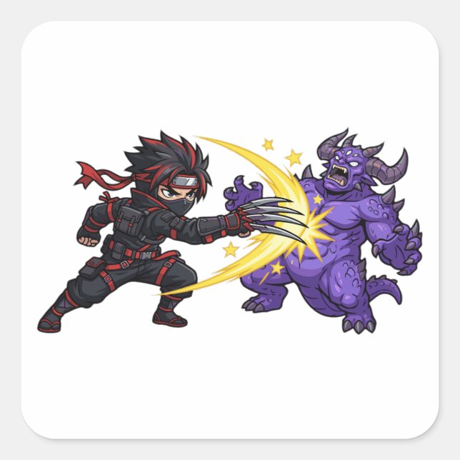 Claw Strike Ninja vs Monster Chibi Anime RPG Game  Quadratischer Aufkleber (Vorderseite)