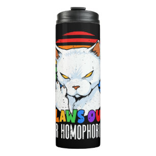 Claws Out for Homophobia Rainbow Angry LGBT Cat Thermosbecher