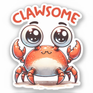 Clawsome Funny Kawaii Crab Pun Sticker