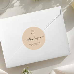 Clay Chic & Moderne Hochzeitsmonogramm Runder Aufkleber