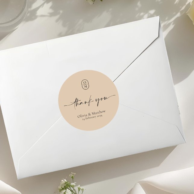 Clay | Chic & Moderne Hochzeitsmonogramm  Runder Aufkleber (Von Creator hochgeladen)