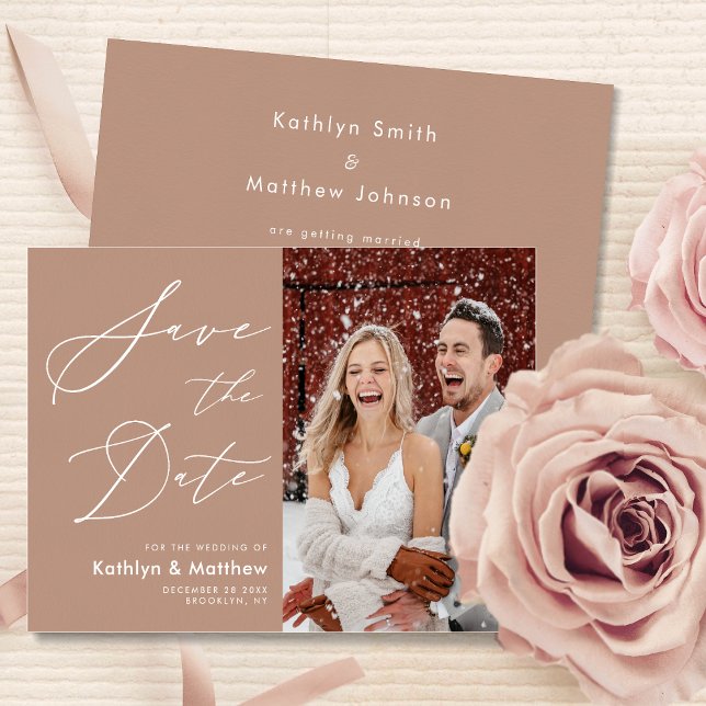 Clay Elegante Script Modernes Foto Einfache Hochze Save The Date (Von Creator hochgeladen)