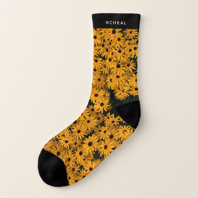 Clay Floral Custom Mit Monogramm Gelb Sonnenblume Socken (Rechts - Innen)