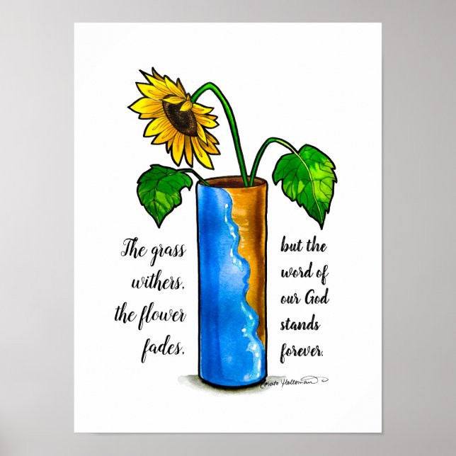 Clay-Jars - Sonnenblume in Vase - Aquarellkunst Poster (Vorne)