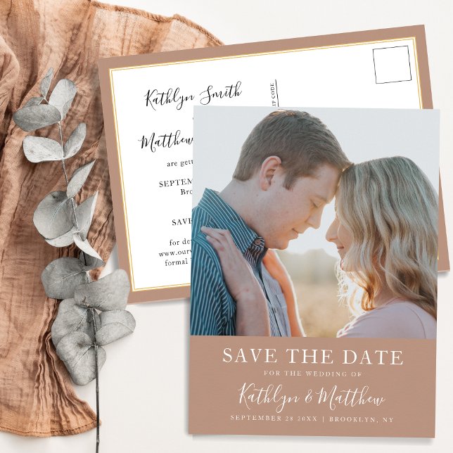 Clay Moderne Typografie Minimalistische Foto Hochz Ankündigungspostkarte (Von Creator hochgeladen)