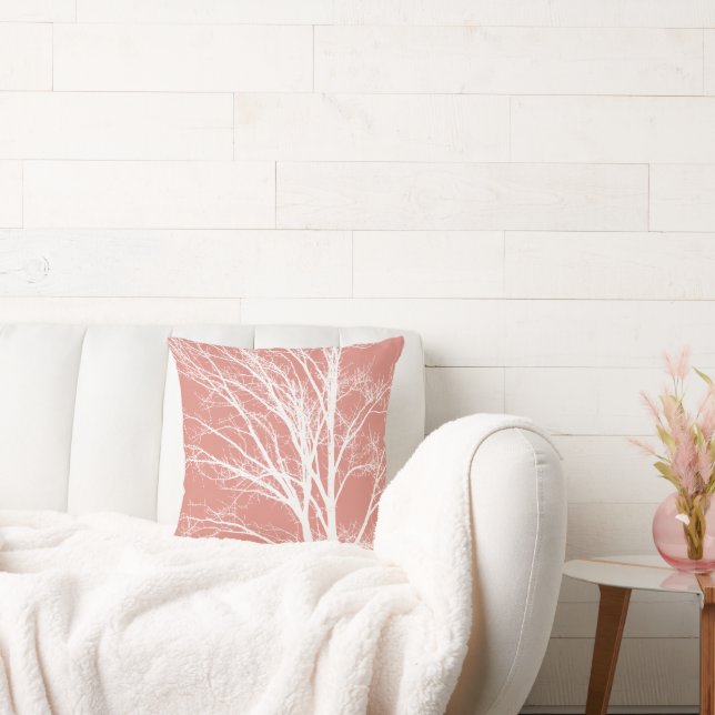 Clay Orange Peach White Trees Branches Kissen (Liege)