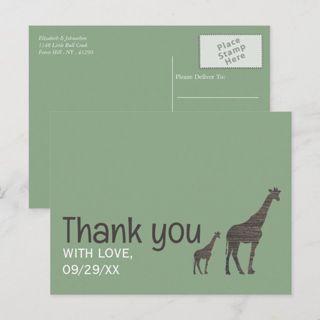 Clay Safari Giraffe, Rustic Wedding Danke Postkarte (Vorne/Hinten)