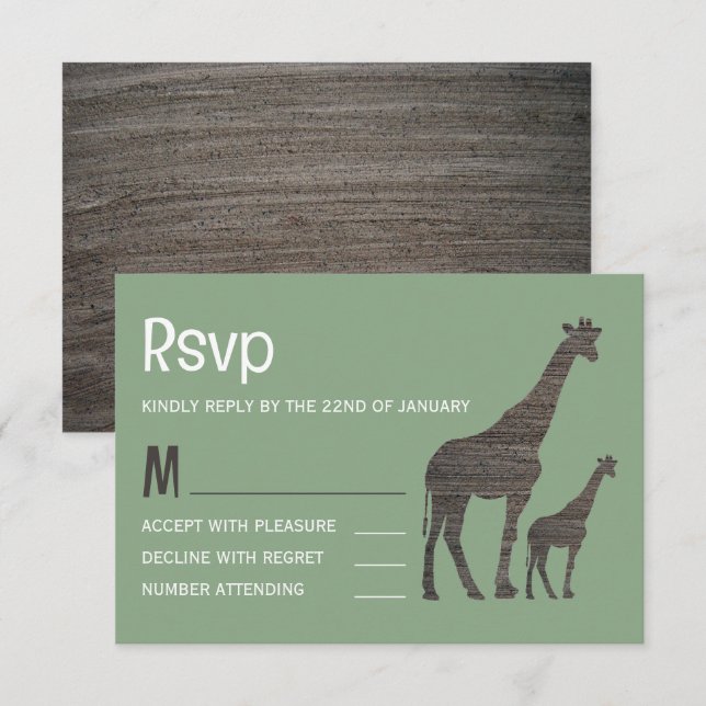 Clay Safari Giraffe, Rustikale Hochzeit RSVP Karte (Vorne/Hinten)