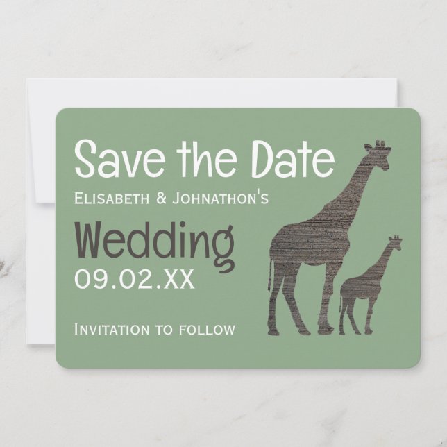 Clay Safari Giraffe, Rustikale Hochzeit Save The Date (Vorderseite)