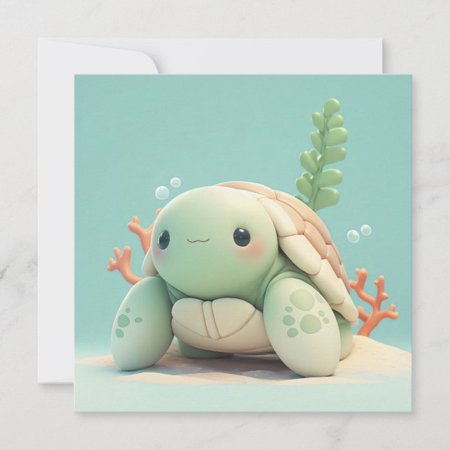 Clay Sea Turtle in Underwater Coral Reef Postcard (Vorderseite)