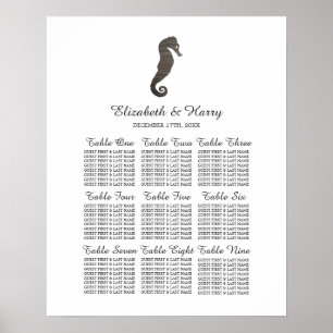 Clay Seahorse Beach Wedding Seating Chart Poster