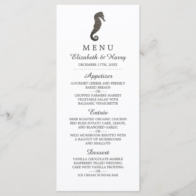 Clay Seepferd Beach Wedding Menu Menükarte (Vorderseite)