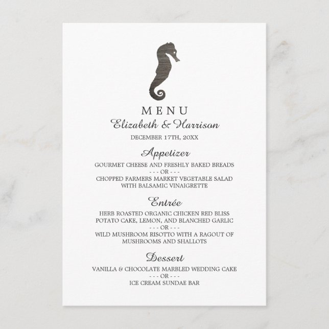 Clay Seepferd Beach Wedding Menu Menükarte (Vorderseite)
