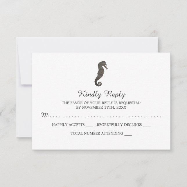 Clay Seepferd Beach Wedding RSVP Karte (Vorderseite)