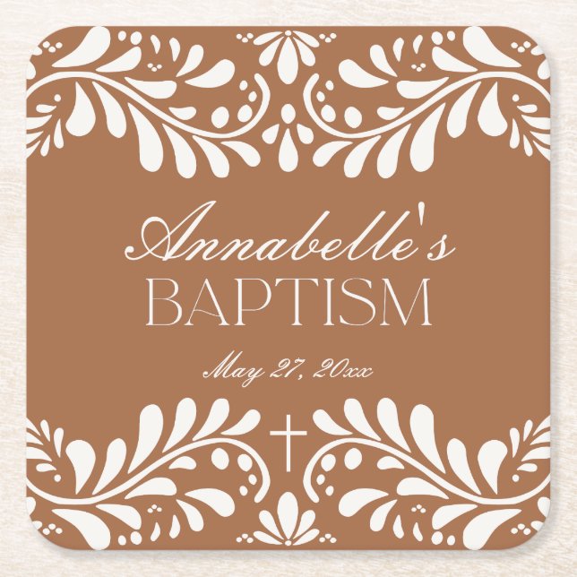 Clay Talavera Tile Spanische Fiesta Taufe Rechteckiger Pappuntersetzer (Vorderseite)