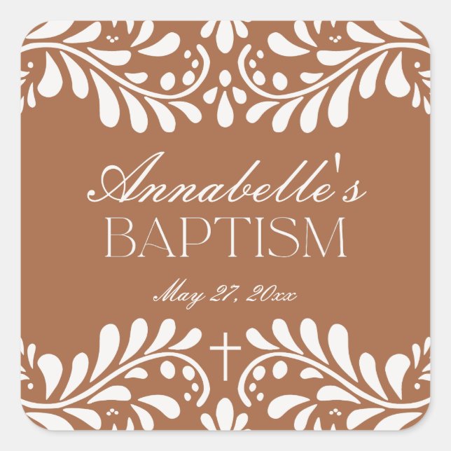 Clay Talavera Tile Spanish Fiesta Taufe Gefallen Quadratischer Aufkleber (Vorderseite)