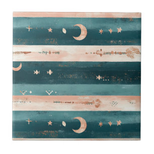 Clay & Teal Stammesdesign Sterne und Mondstreifen Fliese