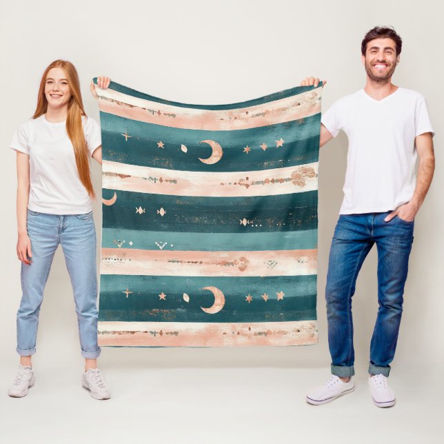 Clay & Teal Stammesmotive Sterne und Mondstreifen Fleecedecke (Beispiel)
