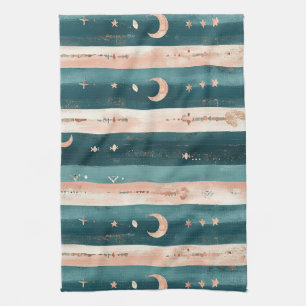 Clay & Teal Stammesmotive Sterne und Mondstreifen Geschirrtuch