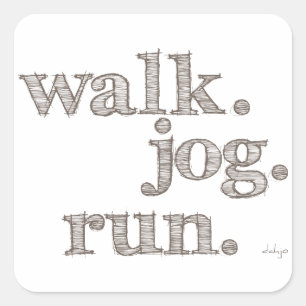 CLAY WALK JOG RUN (Schriftart SHADED) Quadratischer Aufkleber
