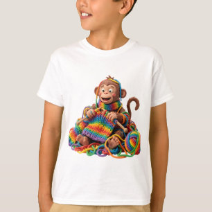Claymation-Affe strickt riesigen Regenbogenpullove T-Shirt
