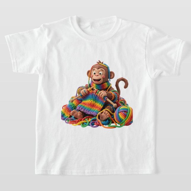 Claymation-Affe strickt riesigen Regenbogenpullove T-Shirt (Ablage )