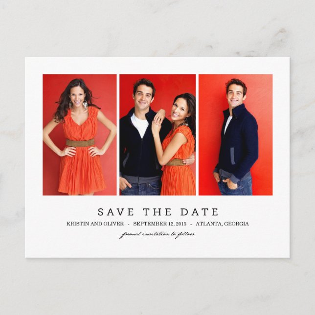 CLEAN 3 Fotos Save the Date Postkarte (Vorderseite)