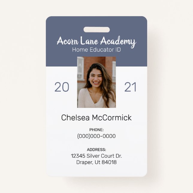 Clean Blue Homeschool Educator ID Abzeichen Ausweis (Vorderseite)