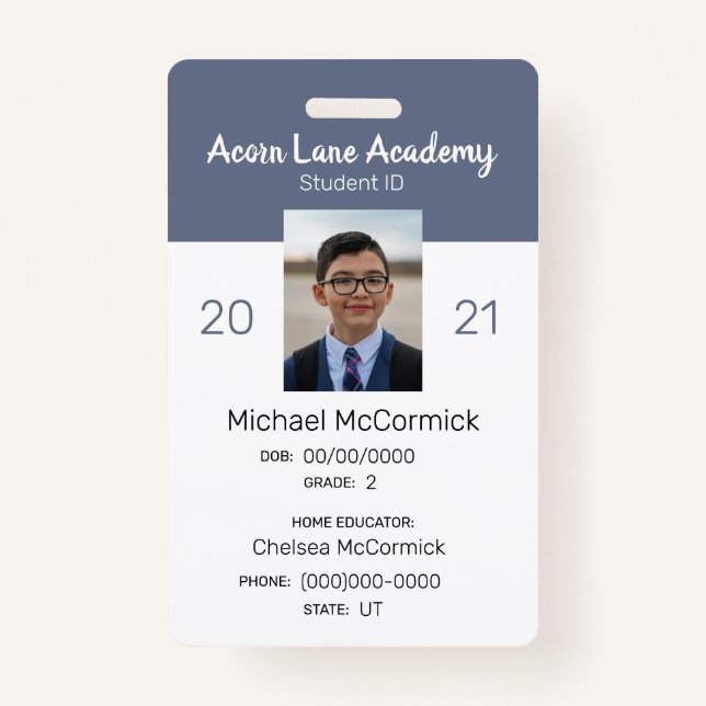 Clean Blue Homeschoor Student ID Abzeichen Ausweis (Vorderseite)