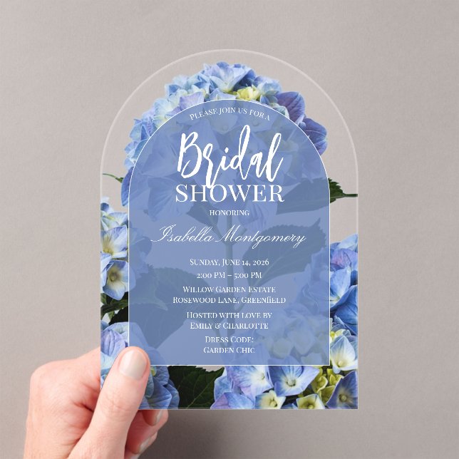 Clean Blue Hydrangea Floral Bridal Shower Acryleinladungen (Insitu (Handheld))
