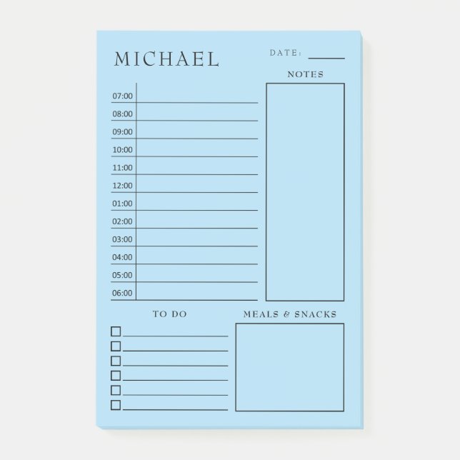 Clean Blue & White Daily Planer Post-it Klebezettel (Vorderseite)