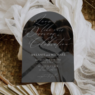 Clean Classic Modernes Script QR Code Foto Hochzei Einladung