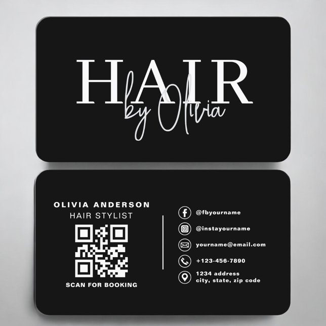 Clean Contemporary Hairdresser QR Code Visitenkarte (Von Creator hochgeladen)