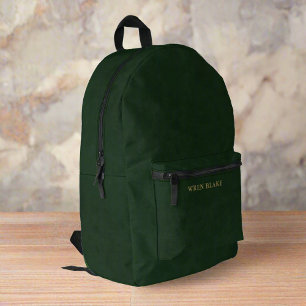 Clean Dark Green Leather & Gold Script Name Bedruckter Rucksack